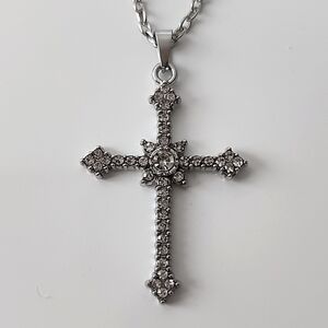 Simulated Diamond Cross Necklace Stainless Steel 20 inch Chain